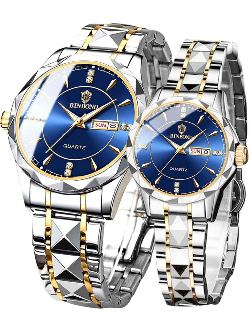 Luminous Waterproof Couple Watches Set for Him & Her - Gold & Silver Quartz